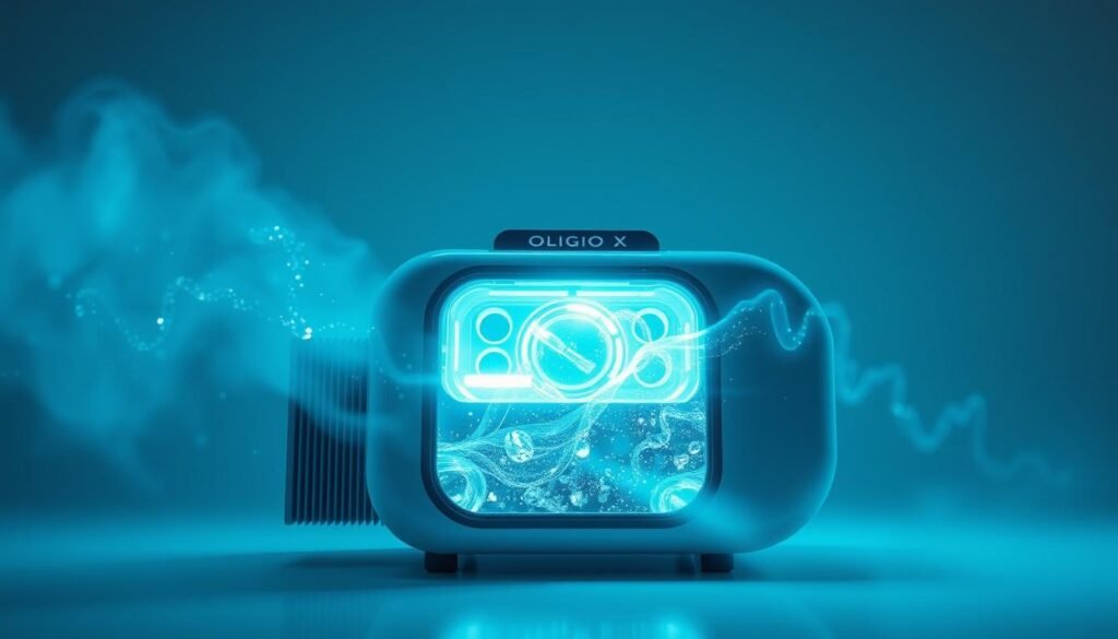 Generate an image of Oligio X 原美電波 machine with its unique cooling technology